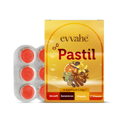 Pastil 12 adet (Zencefil, Karamürver, Propolis, C vitamini İçeren Pastil Takviye Edici Gıda) - EVVAHE DOĞAL